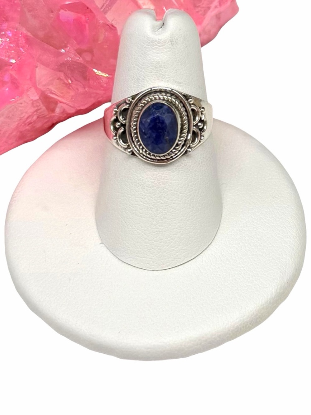 Blue Sapphire Ring Size 7 Solid 925 Sterling Silver Faceted Oval Stone